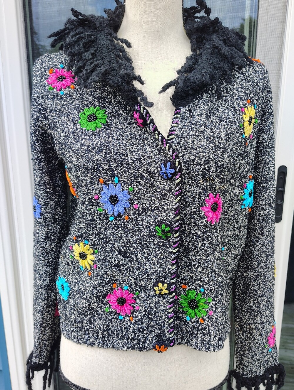 Vintage Berek Sweater 90s Festival Flower Beaded Embroidered Sweater Cardigan